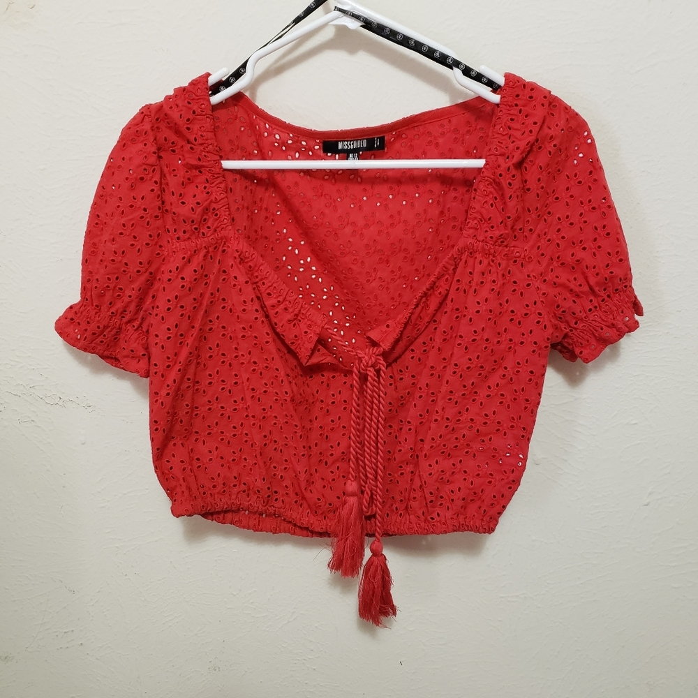 Red Broderie Crop Top